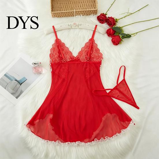 Women Nightgown Plus Size Sexy Babydoll Nightdress for Women, V Neck Lace Soft Sleepwear Sheer Mesh Nightgown, Spaghetti Strap Chemise Slip Dress with