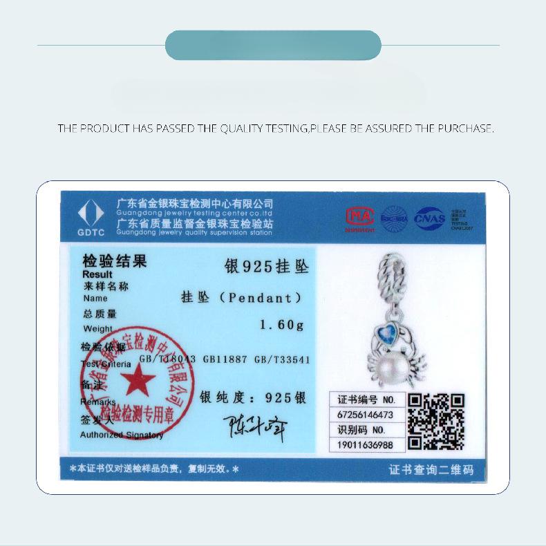 Crab Pearl Pendant S925 Silver Beaded Source Factory Versatile Simple Diy Beaded Bracelet Accessories