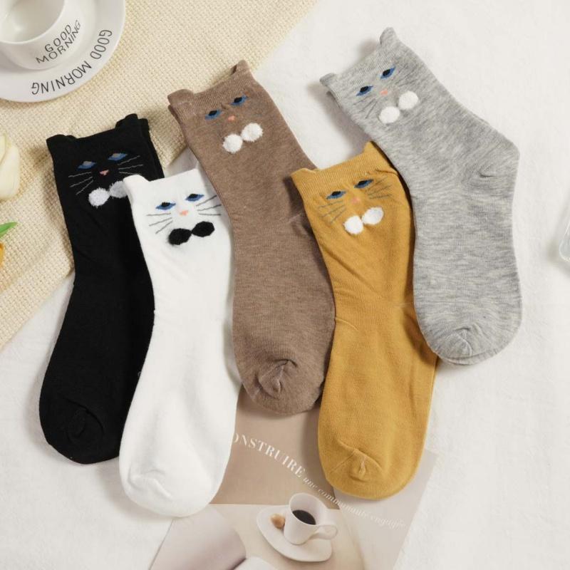 Women's New Cute Funny Cartoon Cat Mid-Calf Socks Comfortable Indoor Floor Sock Daily Casual Socks Creative Gift