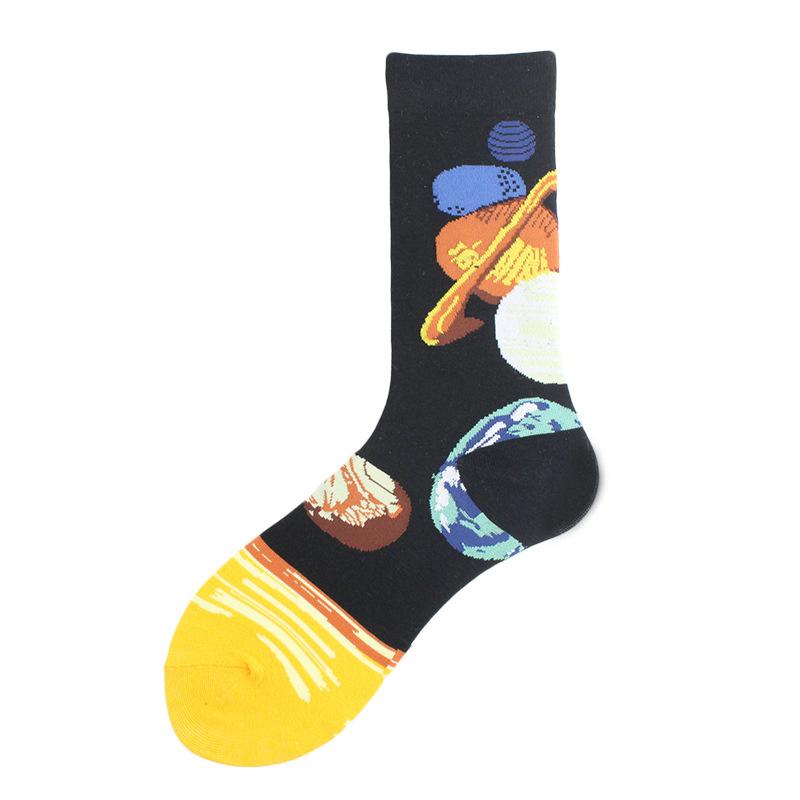 Happy Funny Unisex Painting UFO Astronaut Outer Space Rocket Men Crew Socks Male Boys Streetwear Cotton Causal Skateboard Sox