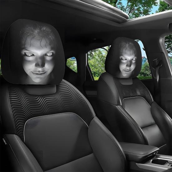 Breathable Car Seat Protector 2Pcs Universal Headrest Covers, Horror Pattern Protector, Durable Polyester Cover Stretchy Interior Accessories for All