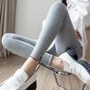 Women's Gray Slimming Elastic Cotton Pants - Nine-Point Length, Tummy Control, Skinny Leg, Suitable for Outdoor Wear.