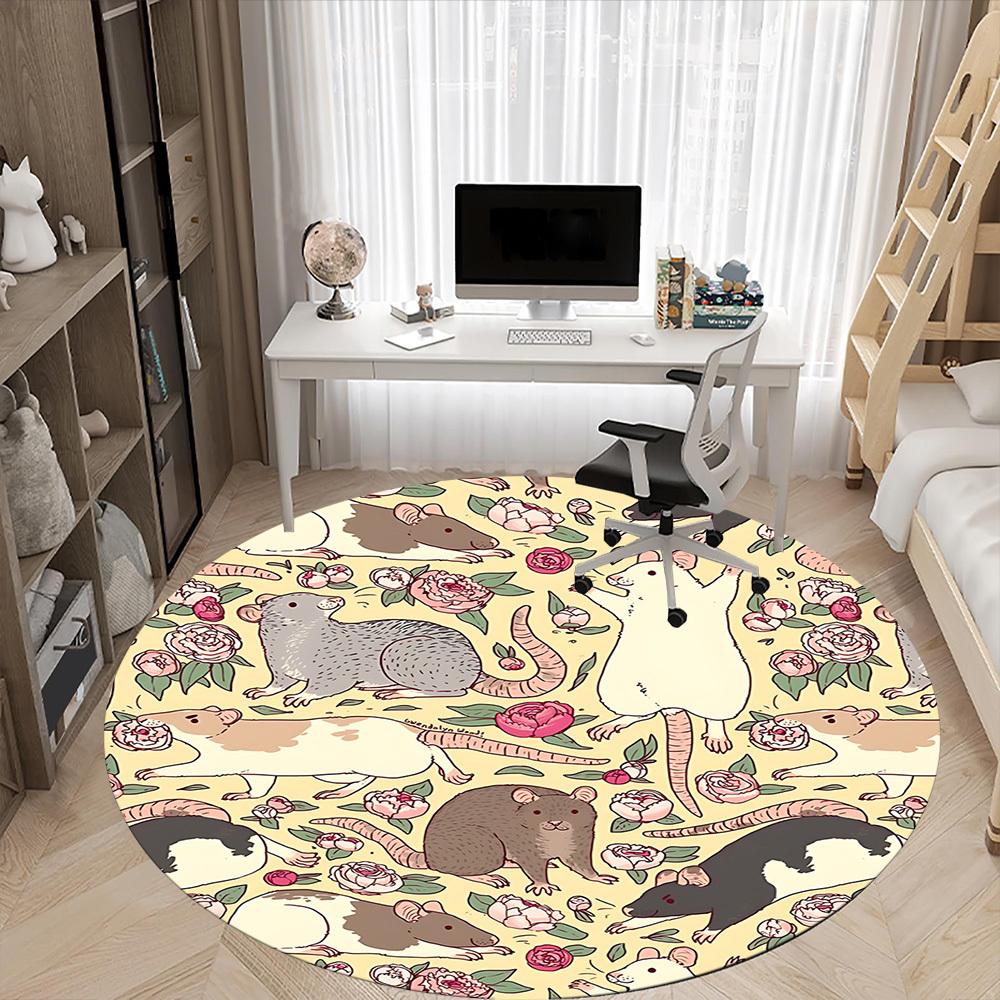 1pc Rat Floral Pattern Chair Carpet for Office Non Slip, Machine Washable Rug for Office, Room Holiday Decor for Christmas, Birthday Polyester