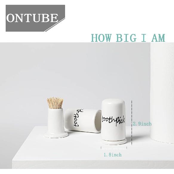 ONTUBE Ceramic Toothpick Holder Dispenser with Lid, Set of 2, White