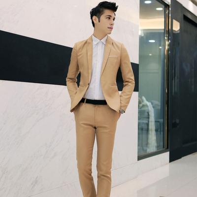 2 stuks/set heren slim fit pak set revers lange mouw enkele knoop pak jas mid-rise lange broek set effen kleur zakelijke outfit