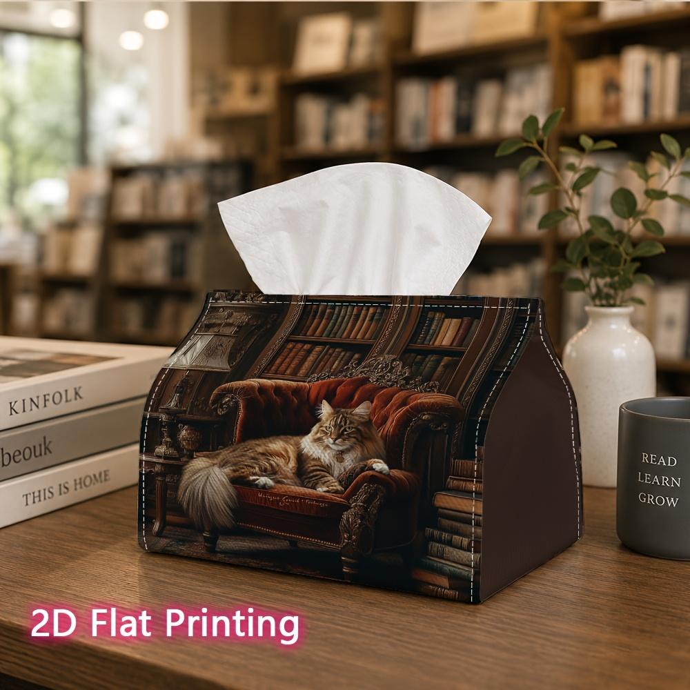 1pc, 2D Flat Printing, Tissue Box Luxurious Cat Sitting On Retro Chair Pattern Printed Tissue Box, Suitable for Bathrooms, Living Rooms, Bedrooms, Dre
