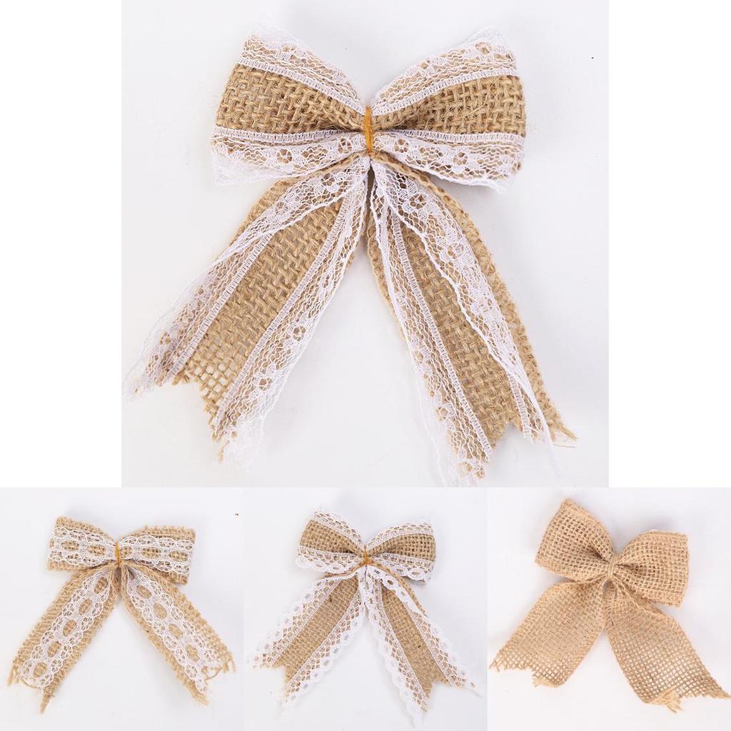 Christmas Bow Decor With Linen Fabric Handmade Holiday Diy Home Party Supplies