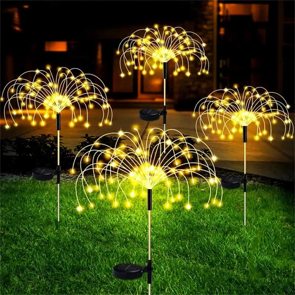 New 8-Modes Solar Firework Lights, 200 LEDs - Multicolor, Warm White, IP65, Ideal for Garden, Patio, Party, Wedding Decor