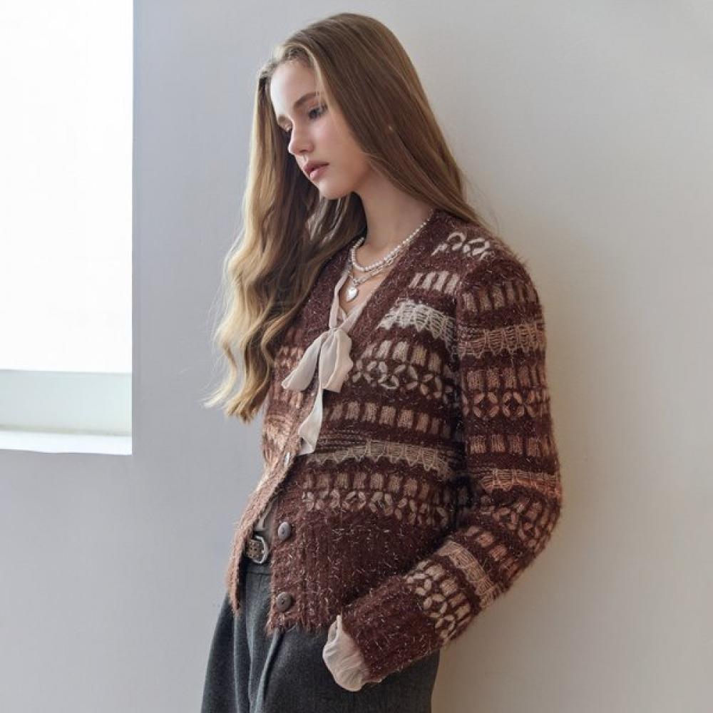 Maxza Gradient Fair Isle Glitter Hairy Cardigan Zf03qd001na Braun/FREE