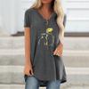 Women Fashion Plus Size Print V Neck Short Sleeved Long T-shirt Blouse