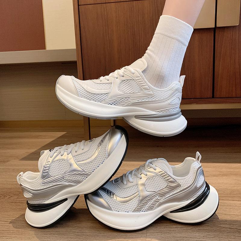 Silver Breathable Dad Shoes New Summer Thin Sports and Leisure Shoes Platform Mesh