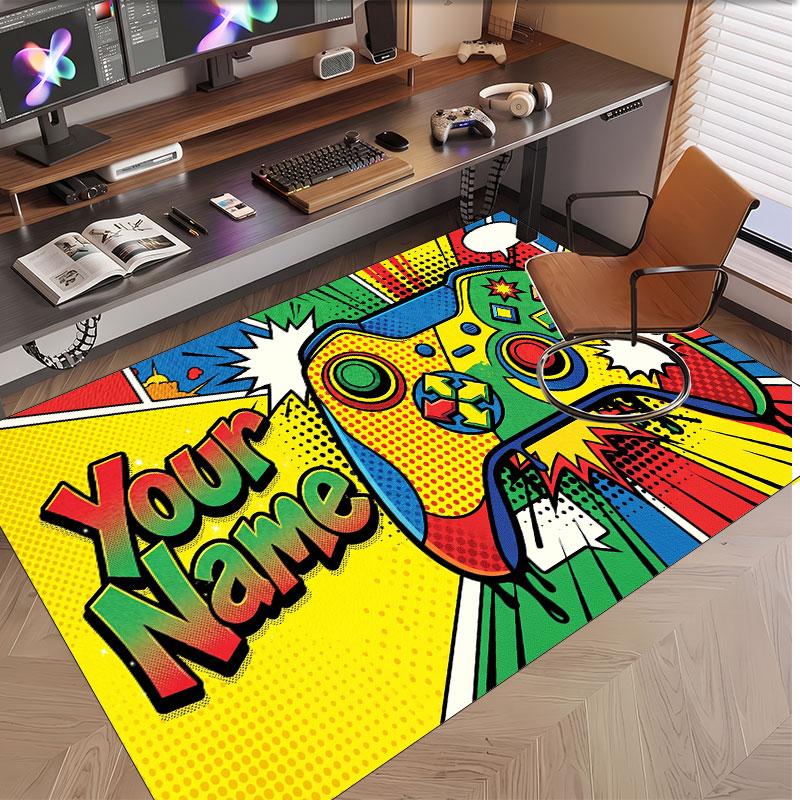 Game Controller Theme Soft Crystal Velvet Rug Custom Name & Text Print Non Slip Floor Rug for Bedroom Living Room