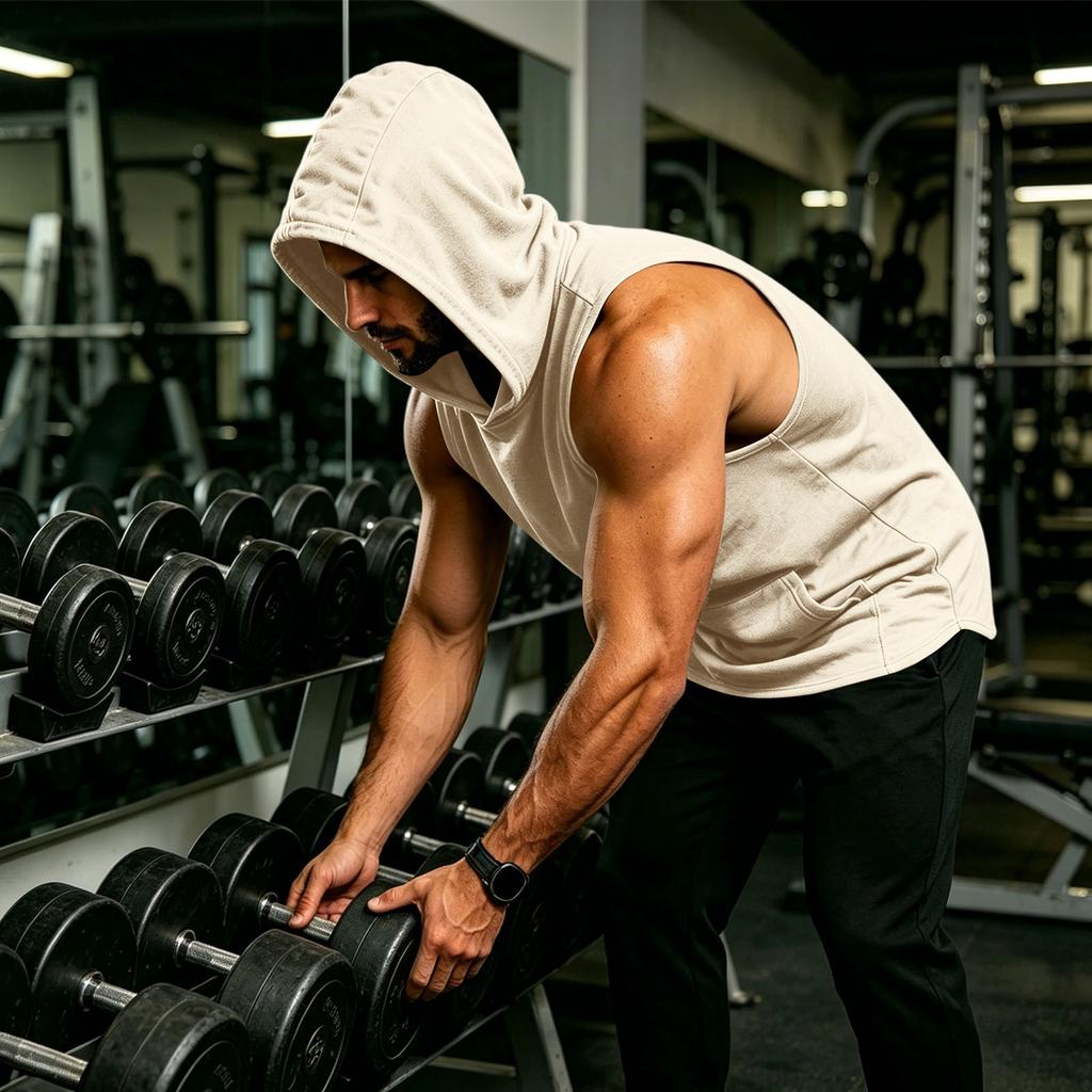 Men's Sleeveless Hoodie Muscle Fit Gym Tank Top Breathable Quick Dry Workout Vest for Training and Fitness