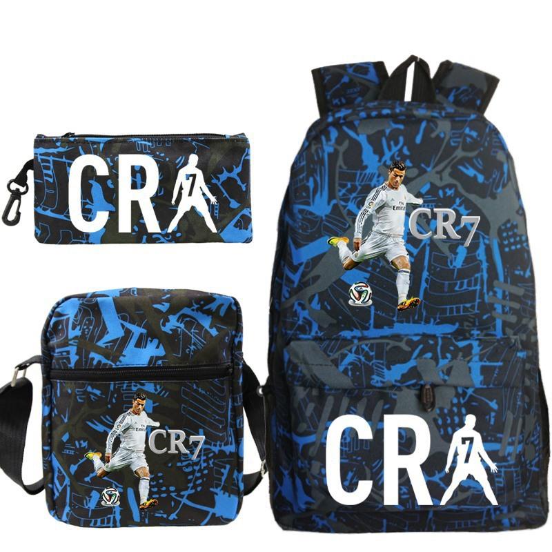 C Ronaldo student bag + small shoulder bag + pencil case three-piece backpack