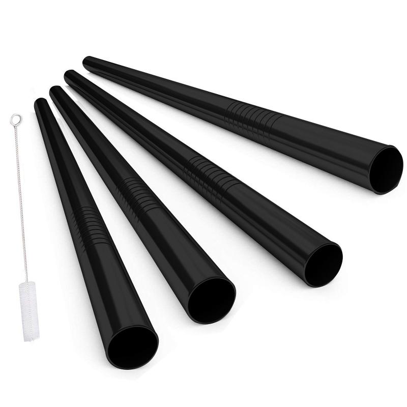 Reusable Boba Drinking Straws with Cleaning Brush 4Pcs Extra Wide Stainless Steel Metal Bubble Tea Straw for Smoothie MilkShakes