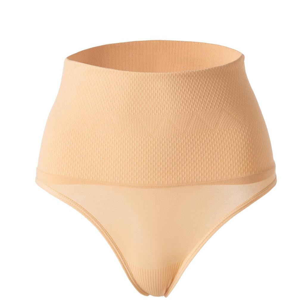 European & American Plus Size Ribbed Tummy Control Thong - Women's Seamless Low-Waist Shaping Underwear