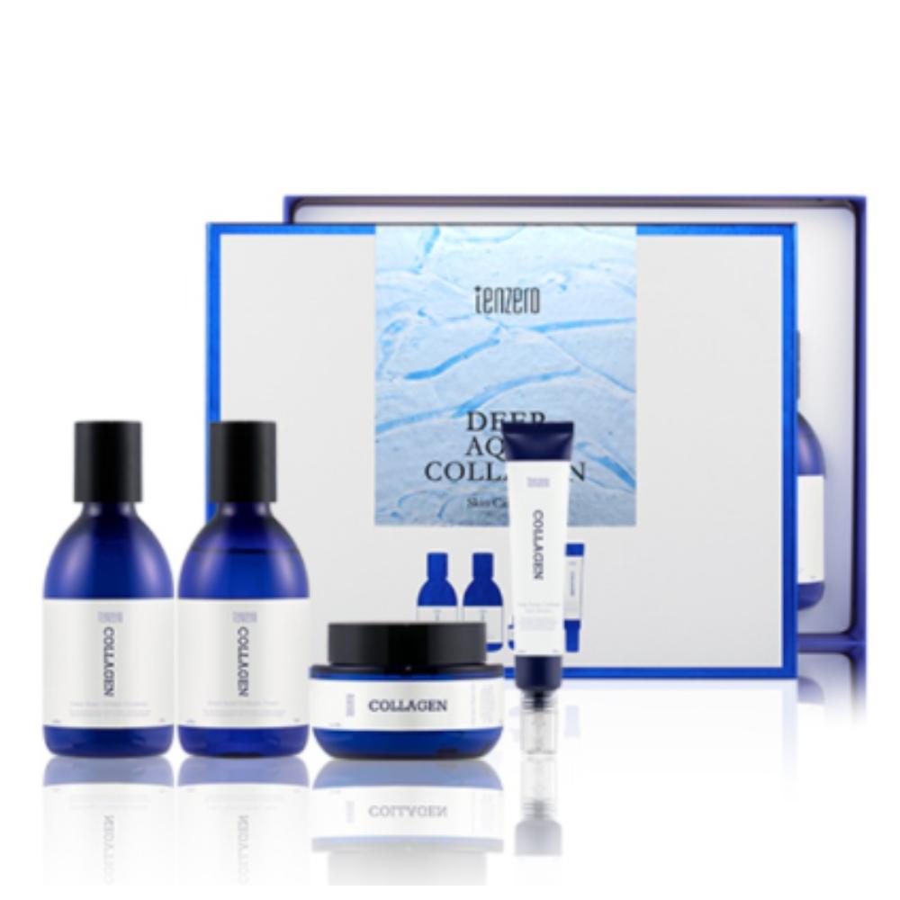TENZERO Deep Aqua Collagen 2X Skincare 4pcs Set(Toner+Emulsion+Eye Serum+Cream)