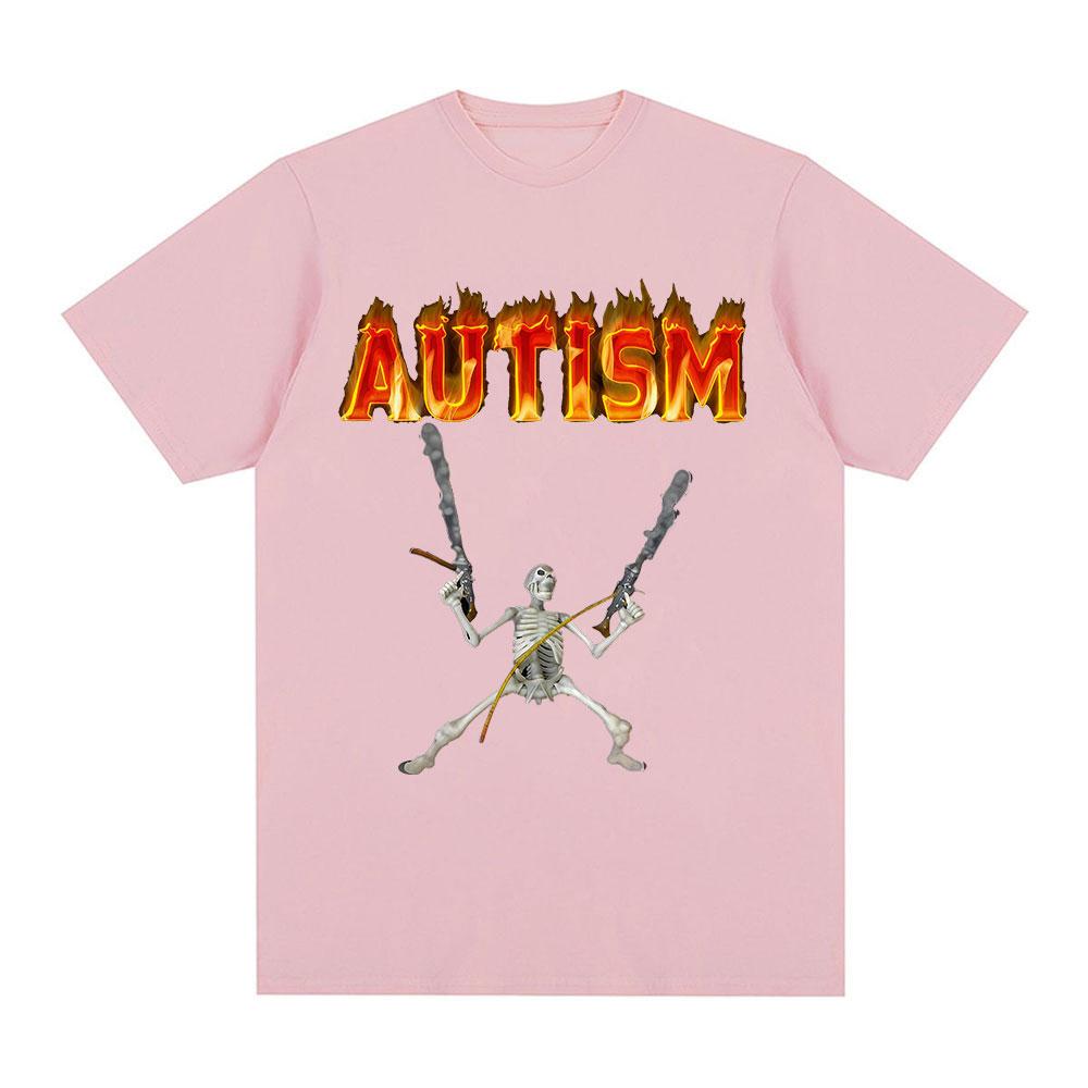 Autistic Funny Autism Skeleton Meme Tshirts Men Clothing Vintage Gothic Short Sleeves Tshirt Cotton Summer Oversized T Shirts