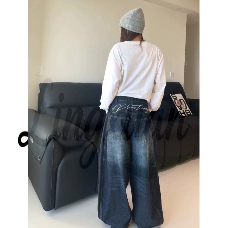 Unisex High Street Retro Curved Blade Velvet Jeans - Wide Leg Winter Pants S
