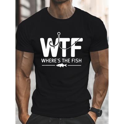 Cotton Cotton T Shirt Men's Casual Crew Neck WTF WHERE's THE FISH T-Shirts - Comfy for Summer, Geometric Print Tops