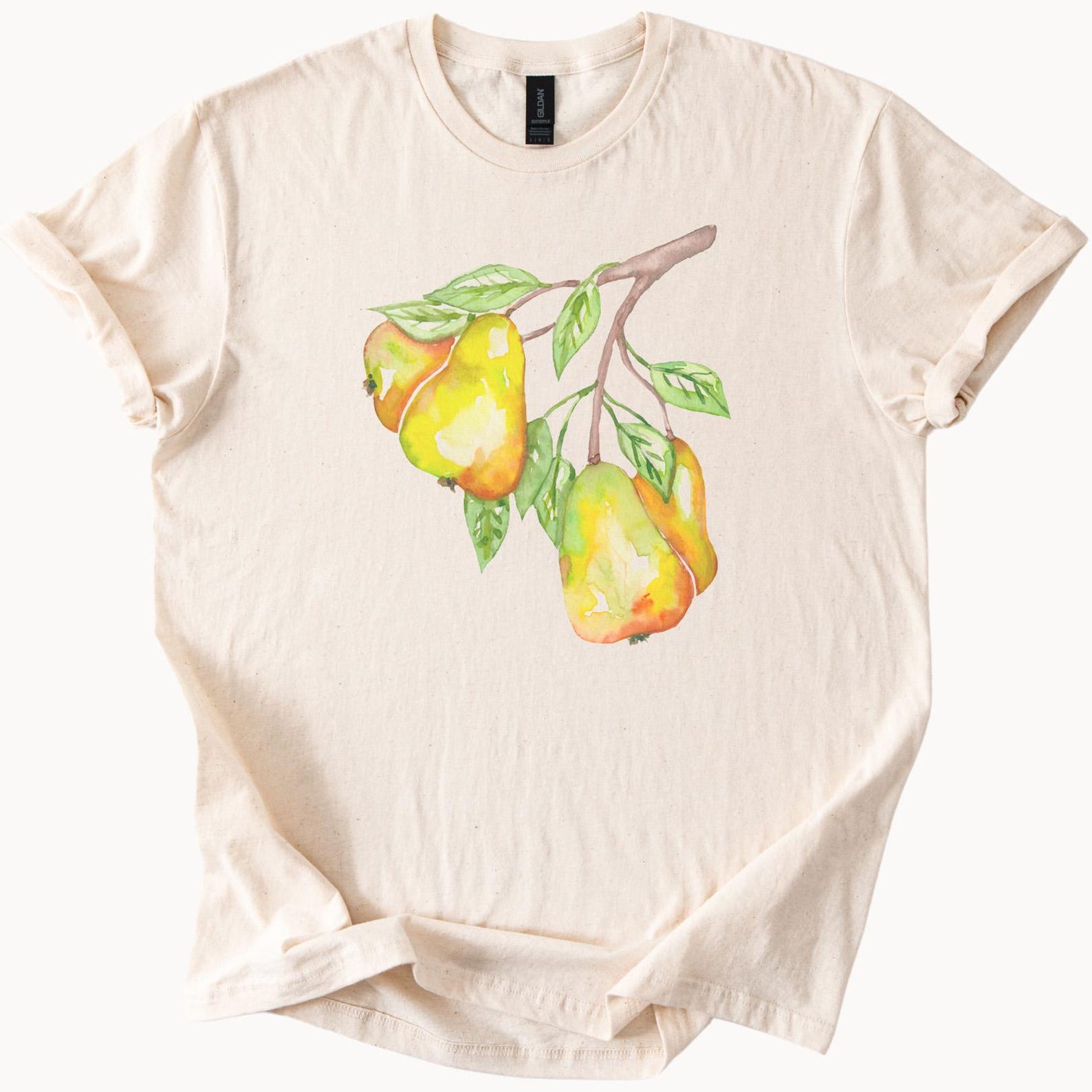 Pear Art T Shirt Watercolor Fruit Graphic Pear Branch Botanical Soft Cream Shirt Cute Pears Illustration Art Tee Gift For Artist Garden 150