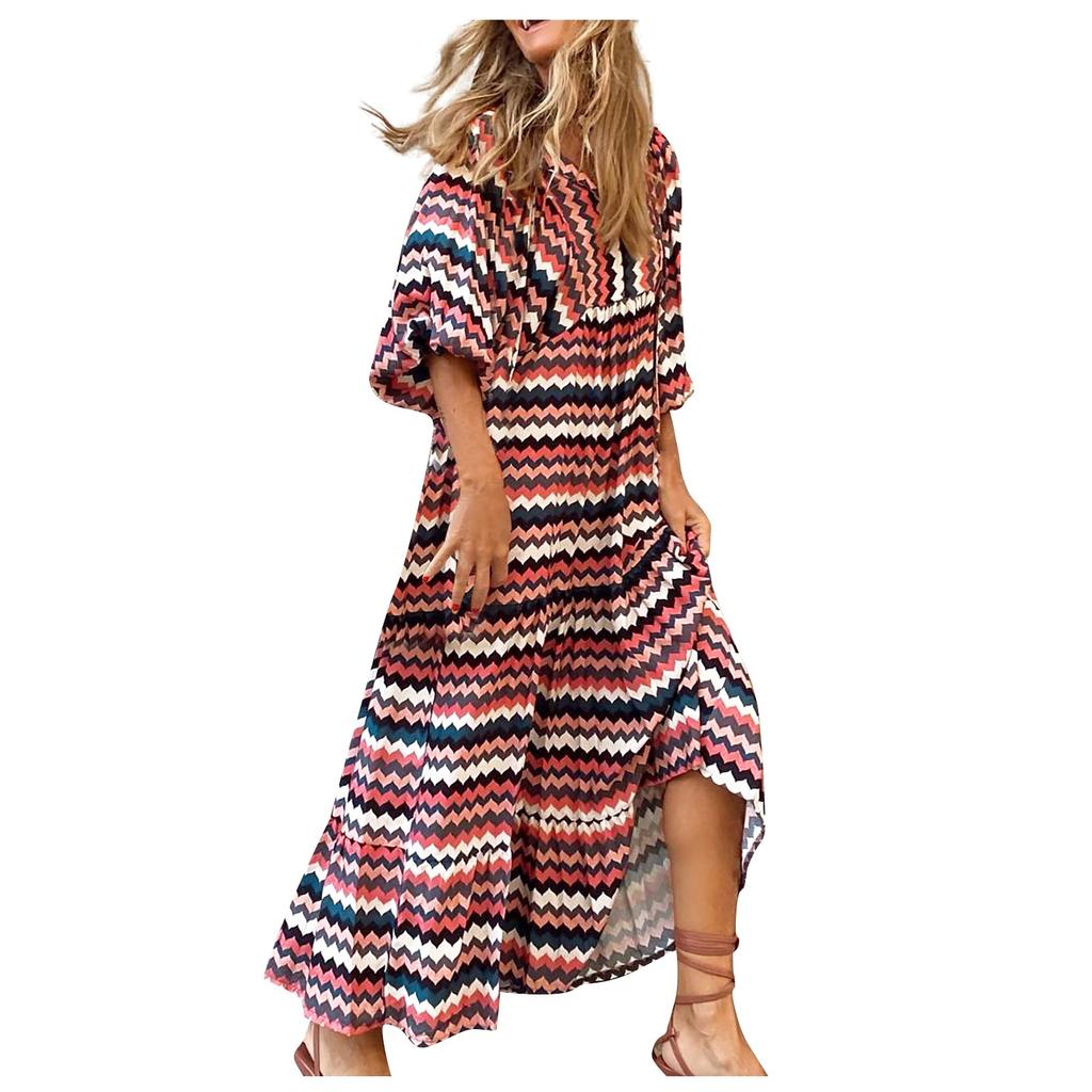 Rochie lungă boemă cu imprimeu floral pentru femei, cu decolteu în V, la modă, la modă, la plajă