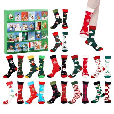 24Pcs Christmas Stocking Advent Calendar Kit 24 Days Christmas Countdown Calendars Different Christmas Pattern Holiday Socks