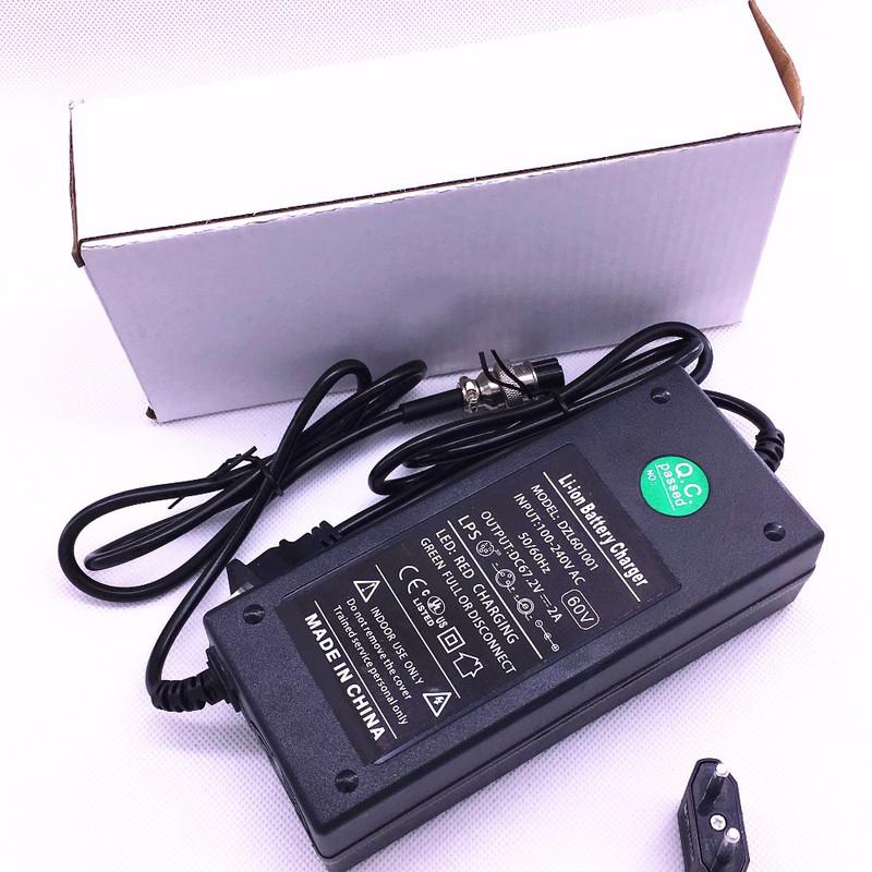 DC67.2V 2A Smart Lithium Battery Charger 60V For Wheelbarrow Self Balancing Car Battery Charge 3 Pins 12mm Aviation Connector