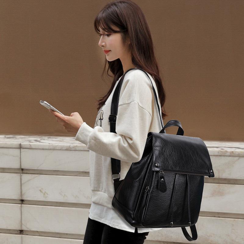 Korean-style Trendy Double-shoulder Bag - Versatile, Fashionable, Lightweight and Large-capacity PU Schoolbag for Women, Perfect for Travel.