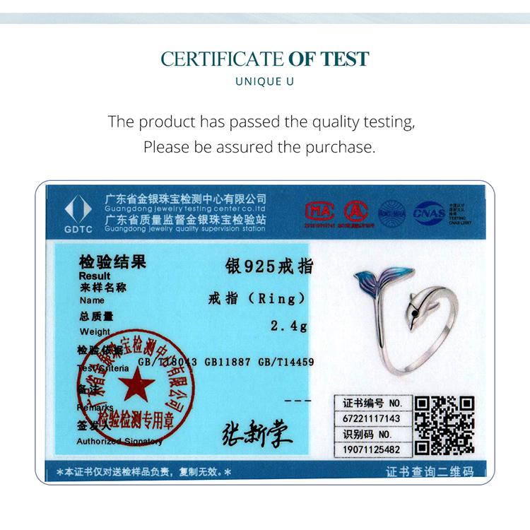 Bamoer Authentic 925 Sterling Silver Dolphin Ring for Women Fine Jewelry Colored Cute Tail Ring Kids Beach Party Gift