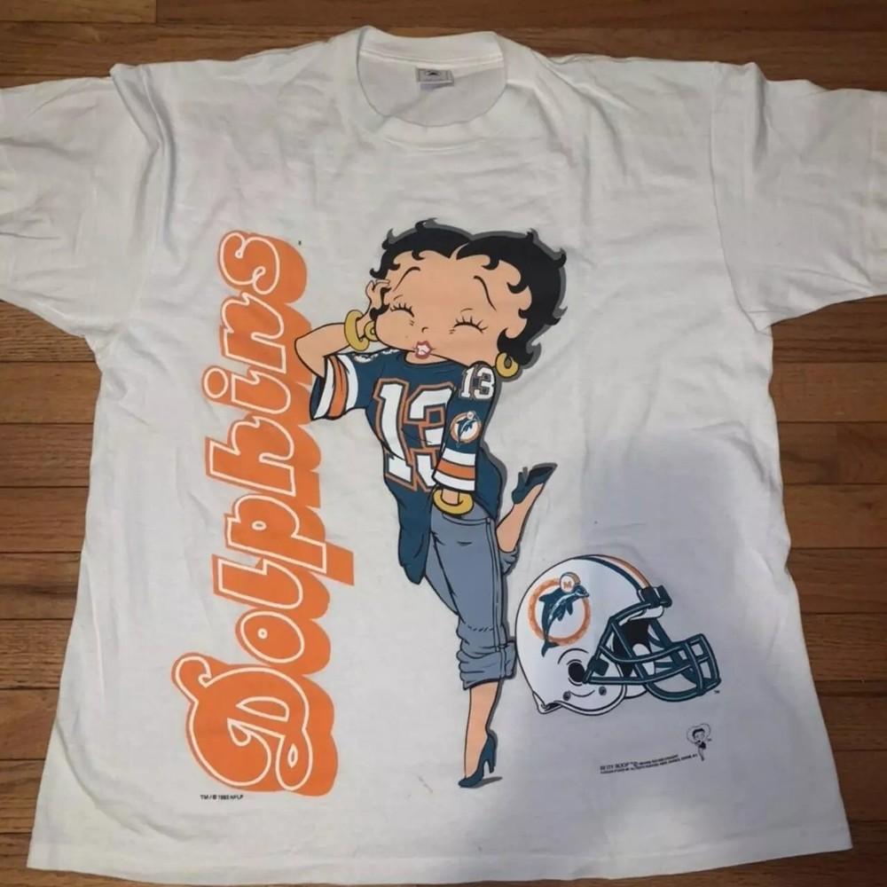 1993 Betty Boop Miami Dolphins White Cotton T shirt Unisex Men Women KH13810 Unisex T-Shirt Graphic Tee M