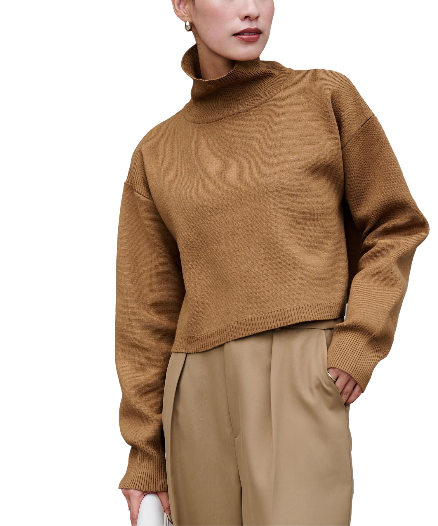 

Yours BEXU1732 High Neck Cropped Size L Women s Sweat-Like Knit, Camel,