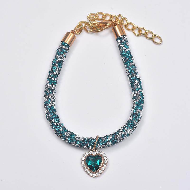 Diamond chain heart shape cat and dog necklace pet necklace cat and dog supplies rhinestone dog chain multicolor collar
