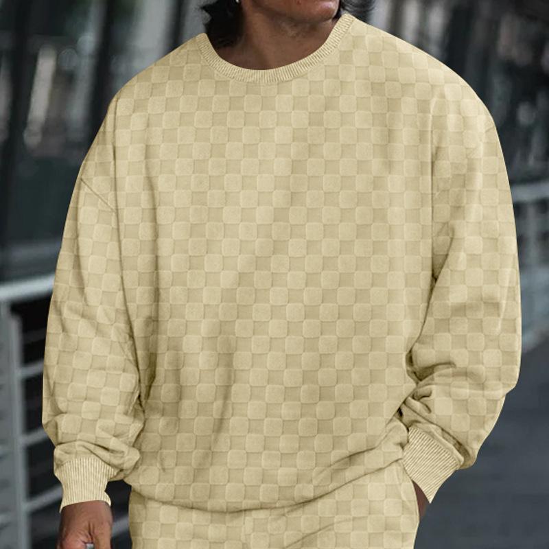 

Мужская осенне-зимняя футболка с жаккардовым узором в клетку, мужская футболка с круглым вырезом, повседневная трикотажная футболка с длинными рукавами XXXL хаки