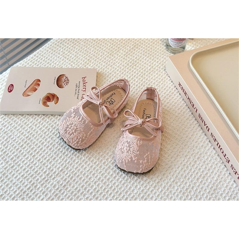 Breathable Lace Mesh Flat Shoes For Girls With Bow Spring Summer Children's Shoes Stylish Comfortable Girls Flats