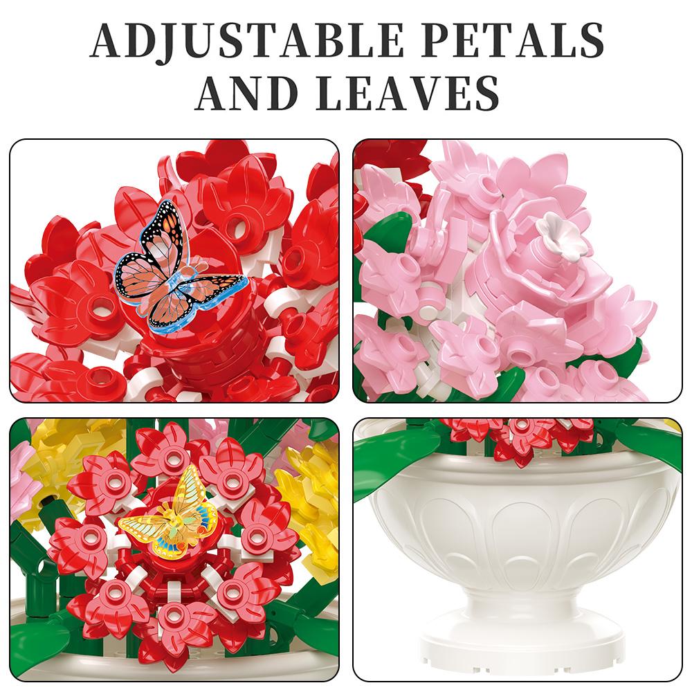 Botanicals Flower Arrangement DIY Building Block Set - Faux Bouquet Set for Adults Decorations for Office or Cubicle 10345