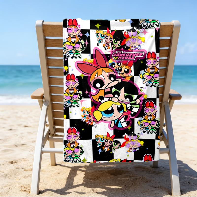 proof beach towel with a The Powerpuff Girls2 pattern - soft,absorbent,quick-drying,machine washable - perfect for swimming,camping,bathing