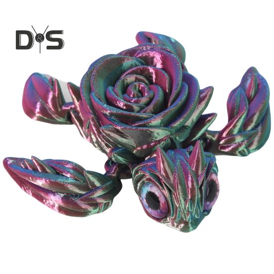 3D Printed Rose Turtle Figurine Movable Joints Flower Sea Tortoise Figure Articulated Animal Model Toy Home Office Bookshelf Desktop Decoration