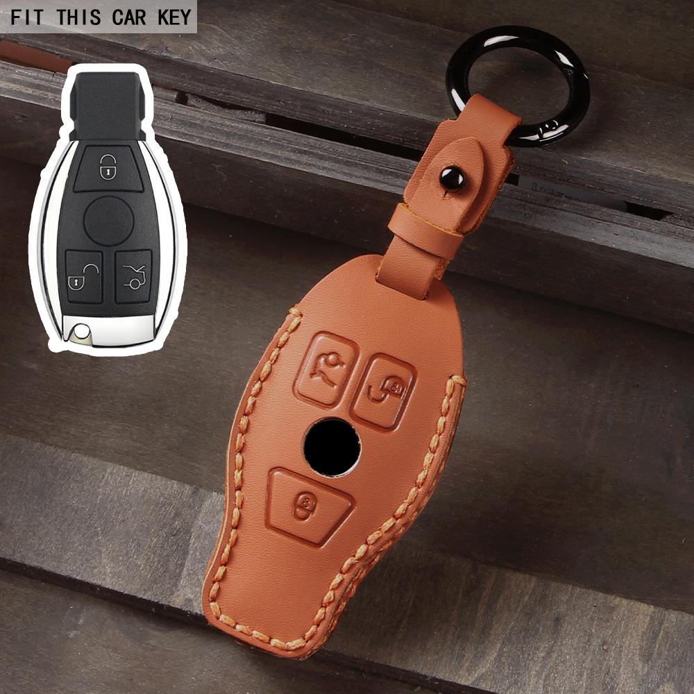 Leather Car Key Fob Case Cover Protector for Mercedes Benz E C G M R S Class W204 W212 W176 GLC CLA GLA AMG Car Accessories