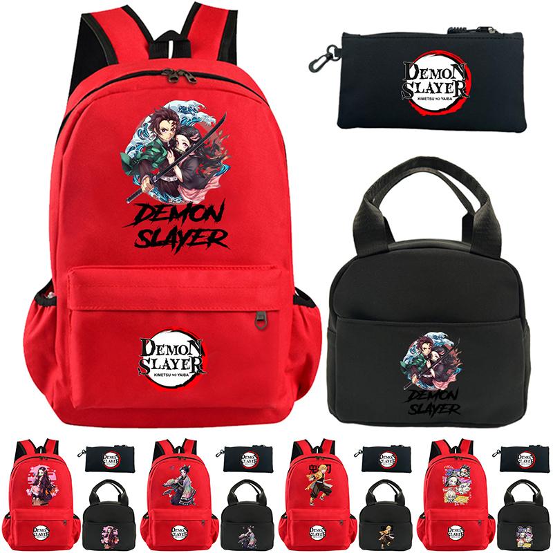 3Pcs/set Anime Demon Slayer Printed Backpack with Shoulder Bag Pencil Case for Teenager Student Boy Girl Large Capacity Waterproof Schoolbag Mochila