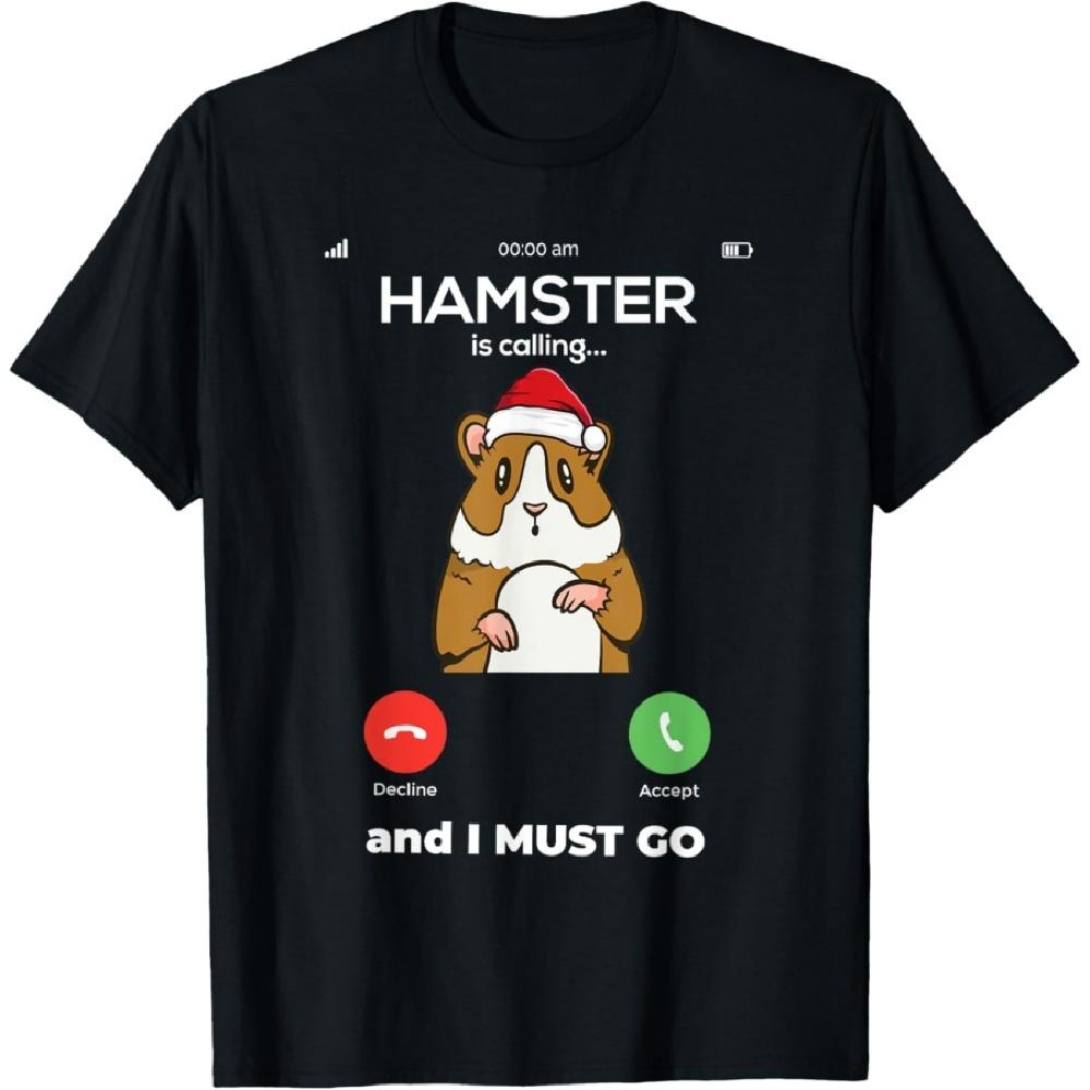 Hamster Is Calling Christmas Pajama Cute Animal Santa Hat T-Shirt S