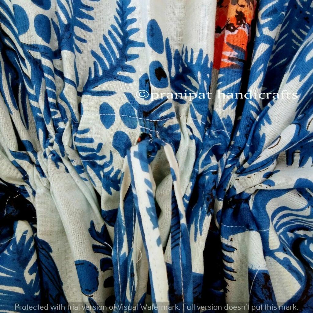 Damen Baumwoll-Nachtwäsche Blau Lang Eulen-Print Übergröße Maxi Überwurf Kaftan Kleid CKFTN-SCRN-FULL-BUYIT-051