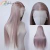 13*4 Grau Rosa Synthetische Spitze Front Perücken Graublau Rosa Rose Lange Gerade Spitze Front Perücke für Frauen Vorzupft Natürlicher Haaransatz