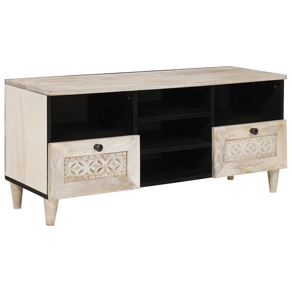 TV Stand Bleached White 100 X 33 X 46 Cm Solid Mango Wood