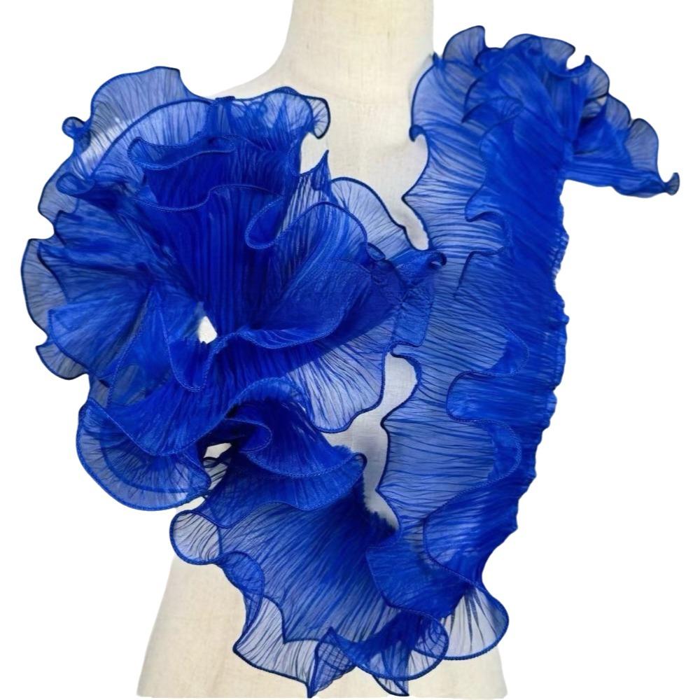 1 Yard Pleated Fabric Magic Color Ruffle Pleated Pleated Lace Rose Flower Pattern Organza Translucent Laser Gradient Lace