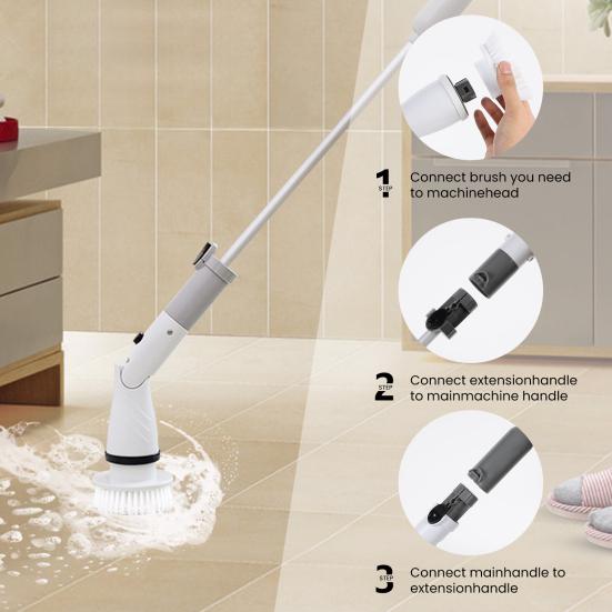 Electric Scrubber Cordless Power Cleaning Brush with Extension Arm and 4 Replaceable Bathroom Cleaning Brush Heads Ideal