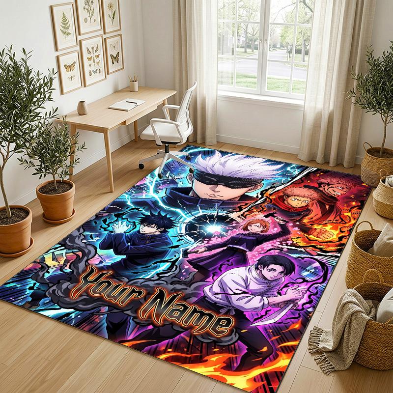 Personalized Crystal Velvet Carpet,Jujutsu Kaisen Custom Printed Name, Plush Area Rug For Home Indoor Decor