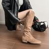 Coarse Heel Vintage Suede Pile Boots Long Knight Boots Women's Autumn and Winter Pointed Skinny Boots Medium Boots
