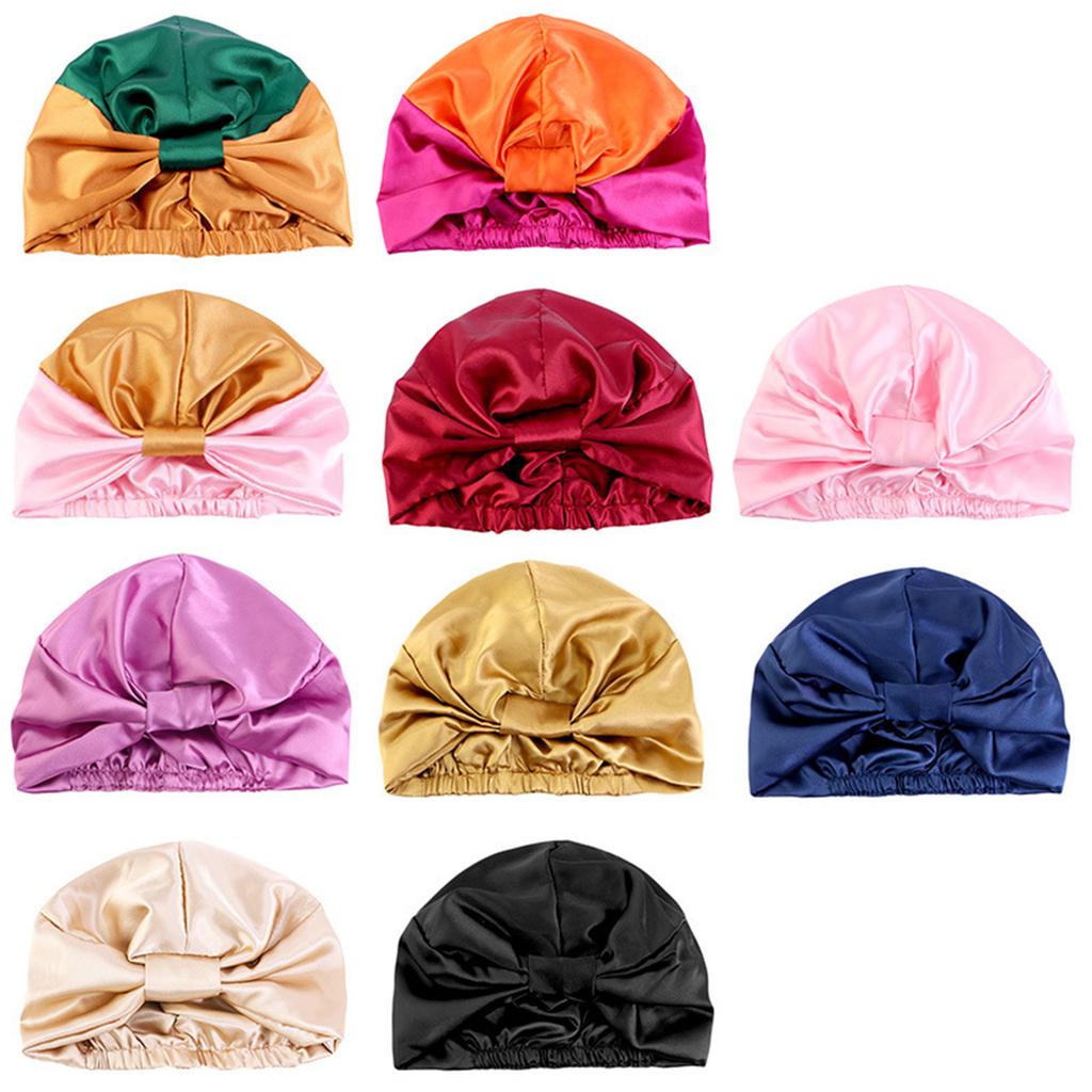 Women's Double-Layered Reusable Silk Satin Sleep Headwrap for Nighttime Beauty Routine – Elastic Band & Knot Closure Shower Bathing Cap