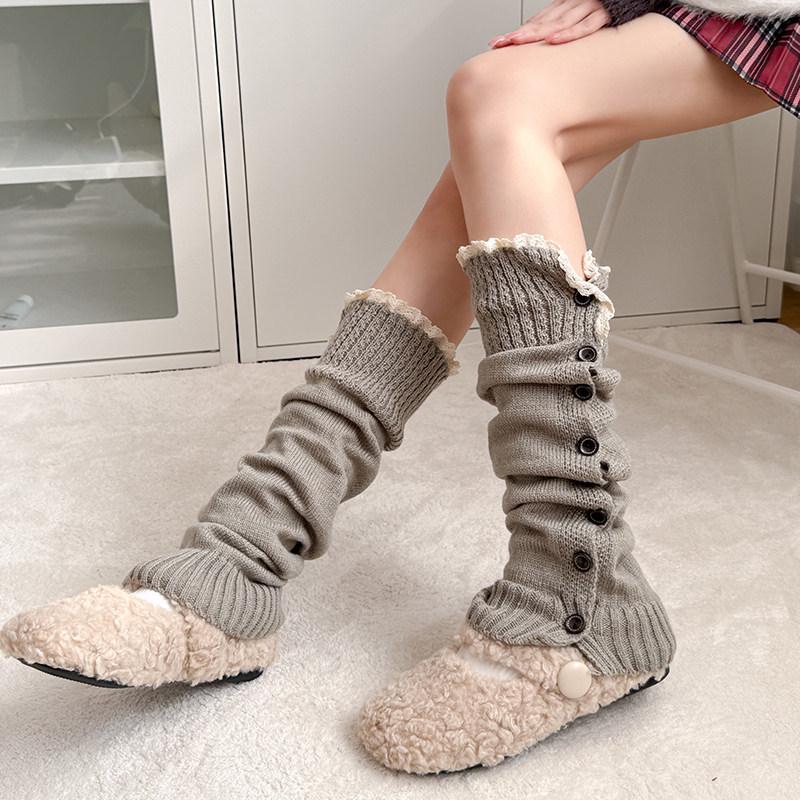 Maillard Rote Spitzensocken für Mädchen - Gemütliche Herbst-/Winter-Strick-Beinwärmer im Y2K-Stil, Perfekt zu Lederschuhen.